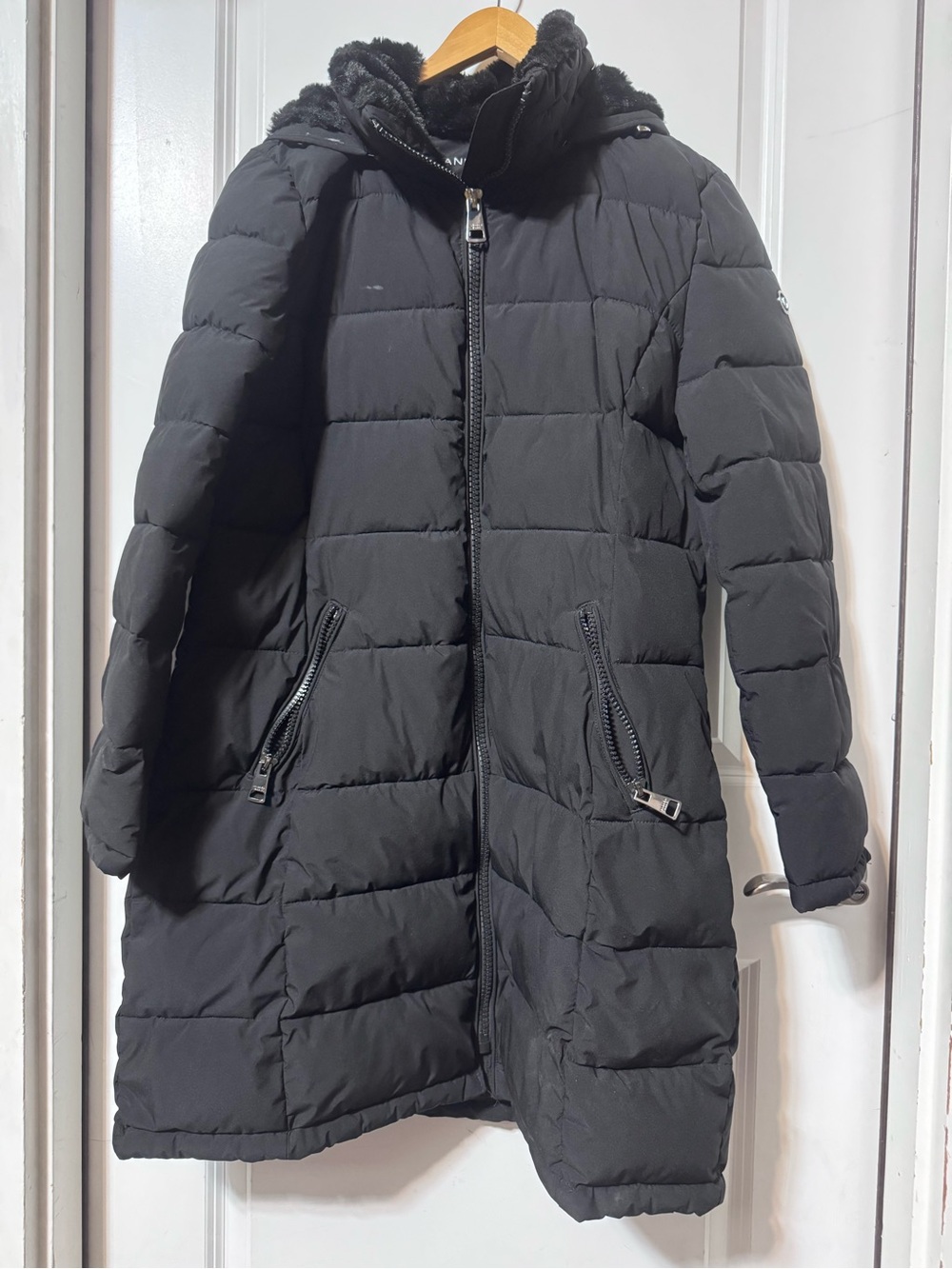 Andrew Marc women’s XL Black Quilted Long Puffer Coat with Hood